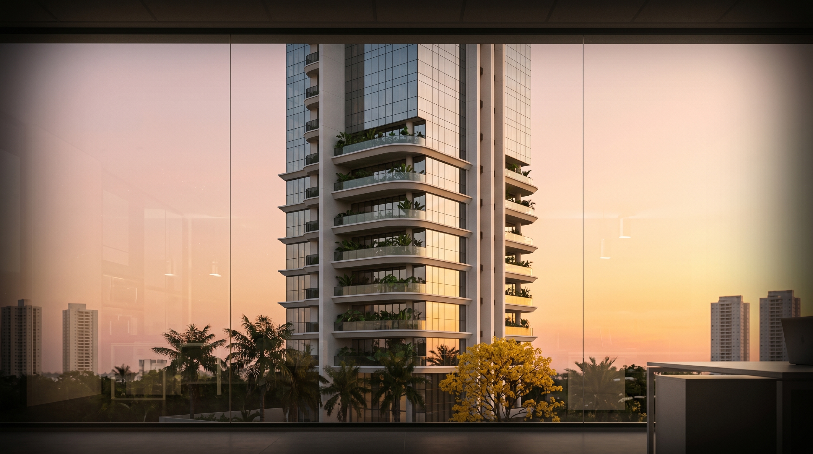 Dubai luxury residential tower at sunset